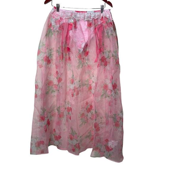 New For Love & Lemons RARE pink rose midi sheer skirt with panties and bow sz M